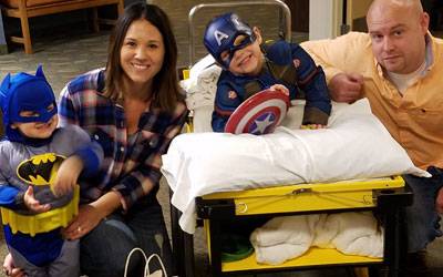 Brock and his family celebrated Halloween at Gillette after his rhizotomy surgery.